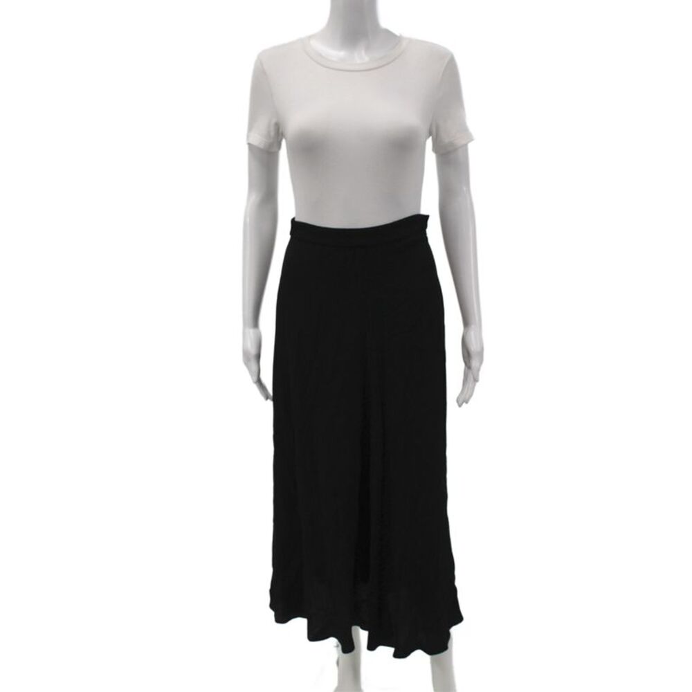 Voz Women Black Silk Midi Skirt Minimalist Zip Size XS